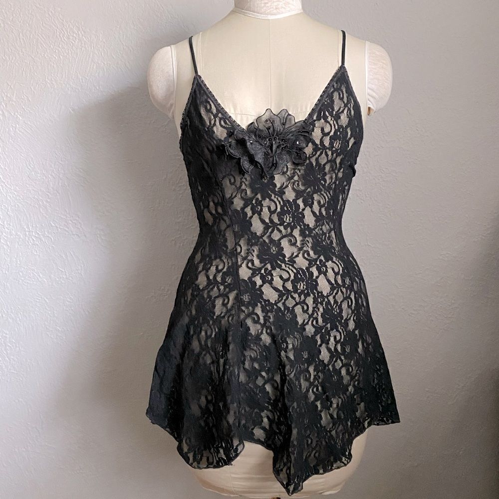 Hanky Panky Black Vintage Lace Mini Dress Size Large